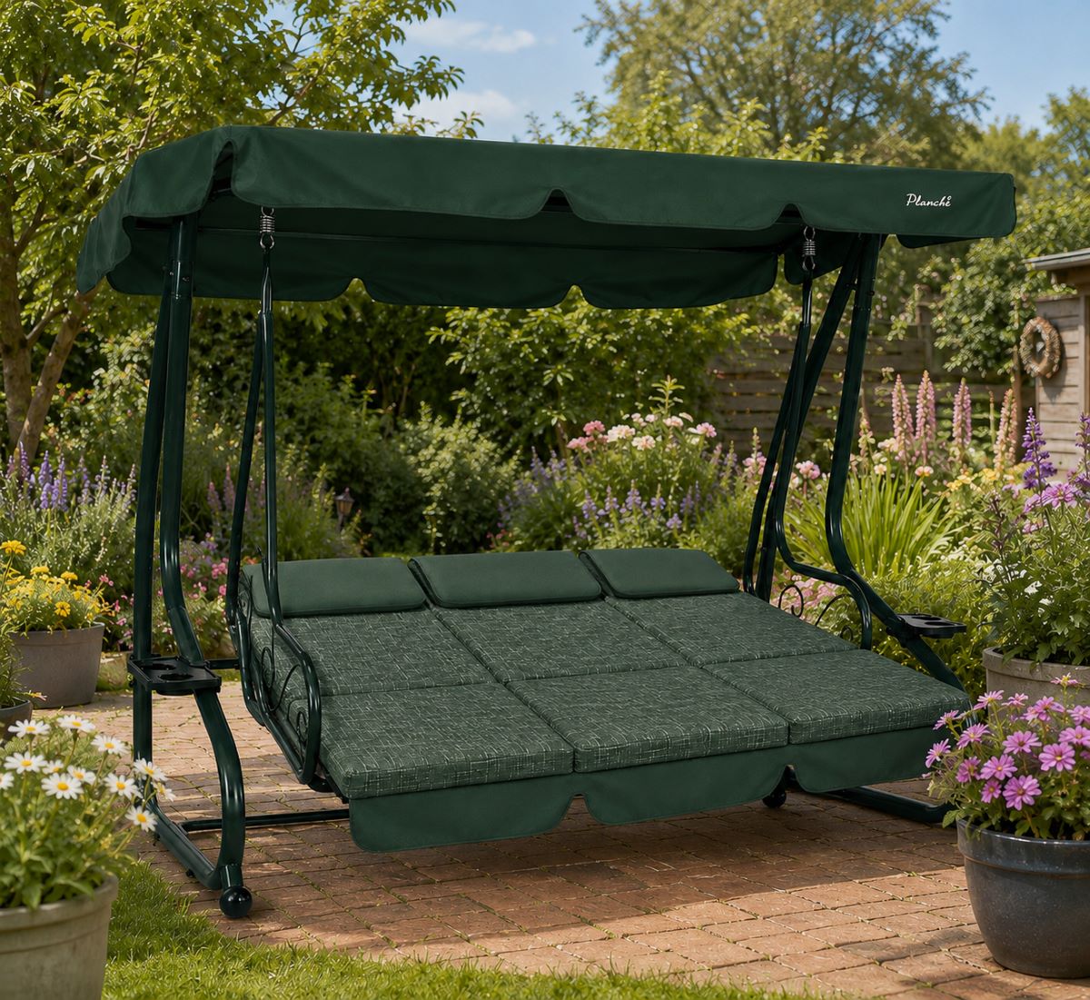 GardenLine Zahradní houpačka s lůžkem a držáky na nápoje SORENTINO Mesh Green zelená 2